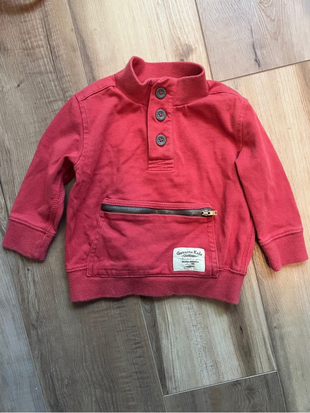 OshKosh B'gosh Red Button-Neck Zip Pocket Sweatshirt
